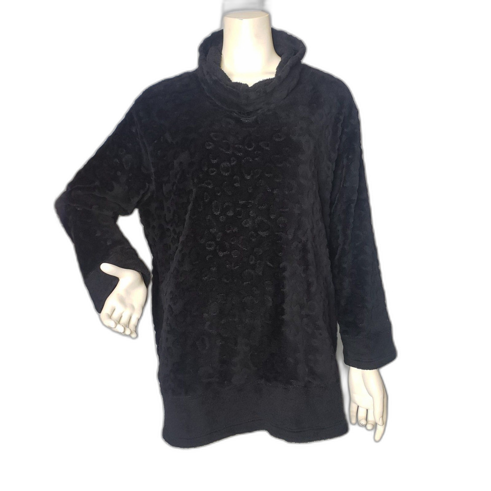 ANNE KLEIN Black Plush Fleece Cowl Neck Sweater Womens Size XL